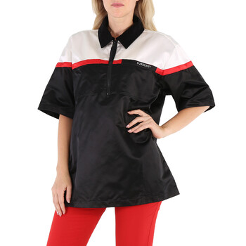 Ladies Colorblock Silk Satin Oversized Short Sleeve Bowling Shirt