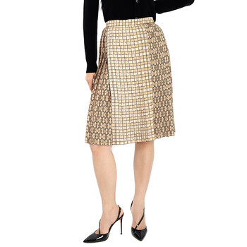 Burberry Ladies Leopard Print Stretch Silk Pleated Skirt