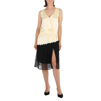 Burberry Ladies Lace-Detail Logo Silk Slip Midi-Dress, Brand