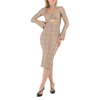 Burberry Ladies Dark Honey Cut-Out Checked Midi Dress, Brand Size 14 (US  Size 12) 4566298 - Clothing - Jomashop
