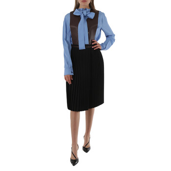 Ladies Dark Mocha Plonge Lambskin and Wool Blend Pinafore Dress