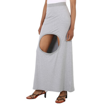 Ladies Grey Melange Stretch Silk Jersey Step-through Skirt