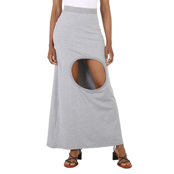 Ladies Grey Melange Stretch Silk Jersey Step-through Skirt