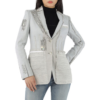 Burberry Grey Melange Technical Linen Blazer with Crystal