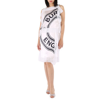 Ladies Lace-Detail Logo Silk Slip Midi-Dress