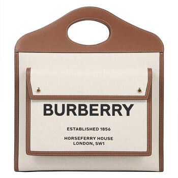 Burberry Ladies Logo Printed Pocket Tote Bag - Beige 8039362
