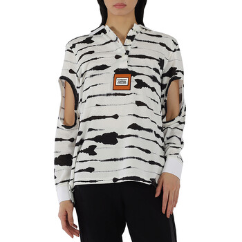 Ladies Monochrome Watercolor Printed Cotton Polo Shirt