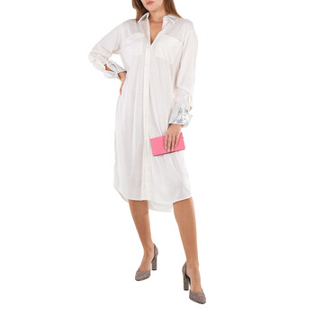 Burberry Ladies Optic White Mirrored Cotton Trim Silk Jersey Oversized Shirt  Dress, Brand Size 2 (US Size 0) 4567130 - Clothing - Jomashop