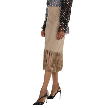 Ladies Pecan Melange High-waist Fring-hem Wool And Cashmere Skirt