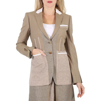Ladies Pecan Melange Tape Detail Mix Media Blazer