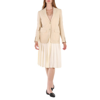 Burberry Ladies Pleated Panel Wool Silk Linen Tailored