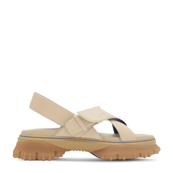 Burberry Equestrian Knight Crossover Leather Sandals, Brand
