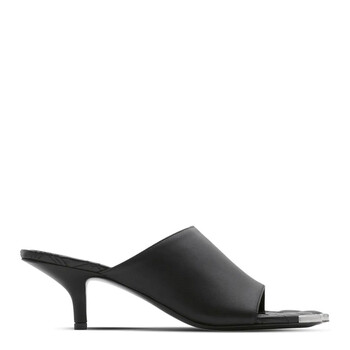サンダル・ミュール BURBERRY BLACK LEATHER MULES Burberry Peep Calfskin Double Zip High-Heeled Mules (Sandals