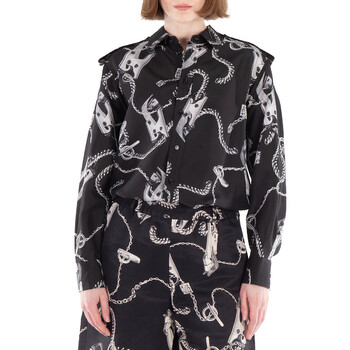 Burberry Knight Hardware Print Silk Shirt, Size Medium Burberry Knight Hardware Print Silk Shirt, Size Medium