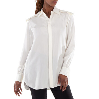 Long-Sleeved Classic Collar Silk Shirt 8087449