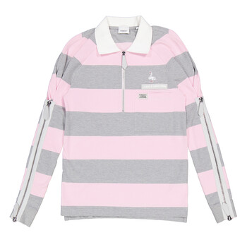 Long-sleeved Zip Detail Striped Polo Shirt