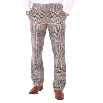 Burberry Men's Beige Wool Check Tailored Trousers, Brand Size 44