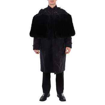 Burberry Men's Black Deconstructed Faux Fur Nylon Coat, Brand Size