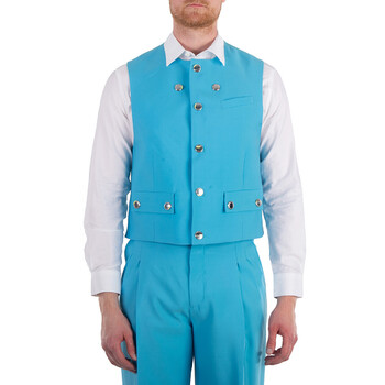 Men's Bright Opal Blue Round-Neck Wool Waistcoat