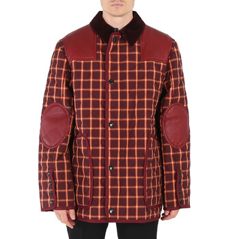 Burberry Men's Burgundy Check Reversible Quilted Jacket, Size X