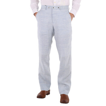 Burberry Men's Light Blue Melange Tailored Trousers, Brand Size 54