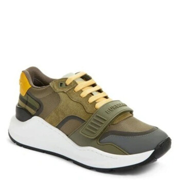 Burberry Men's Ramsey Sneakers Military Green Yellow, Brand
