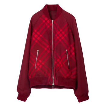 Burberry Checked Reversible Bomber Jacket With Zipper, Size