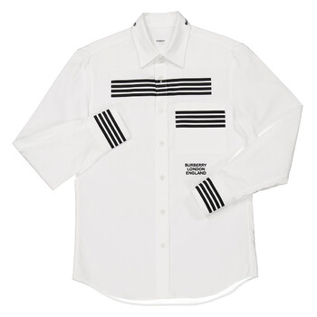 Burberry Men's Striped Logo-embroidered Cotton Oxford Shirt, Size