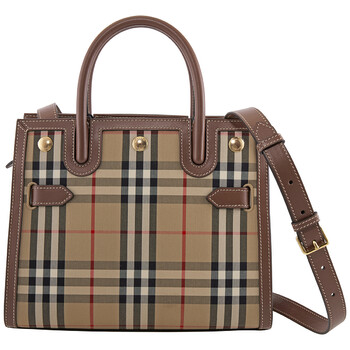 Burberry Mini Vintage Check Two-handle Title Bag- Archive Beige
