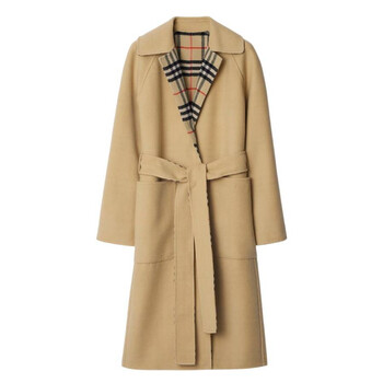 Burberry Long Gabardine Belted Trench Coat, Brand Size 6 ( US Size
