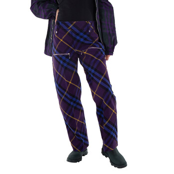 Burberry Wide-Leg Checked Trousers, Size Large 8082034