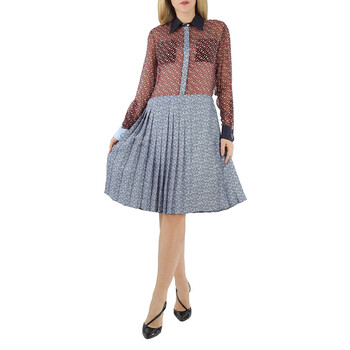 Burberry Runway Red Monogram Print Silk Chiffon Pleated