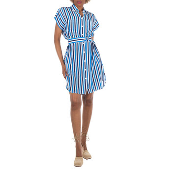 Short Sleeve Striped Pattern Silk Dress