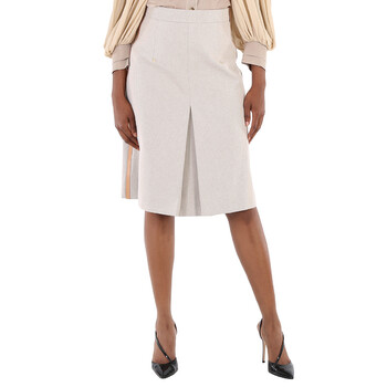 Burberry Ladies Ecru Box Pleat Detail Skirt, Brand Size 6