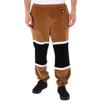 Burberry Striped Nylon Logo Graphic Trackpants, Size Medium