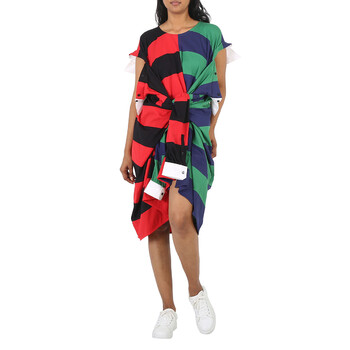 Burberry Flag Intarsia Asymmetric Silk Dress In Black, Brand