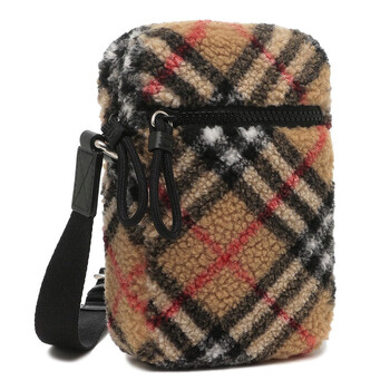 Burberry Vertical Check-Pattern Fleece Crossbody Bag 8078299