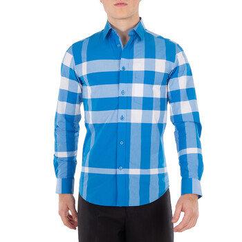 Burberry Vivid Blue Check Cotton Poplin Shirt - Technical View