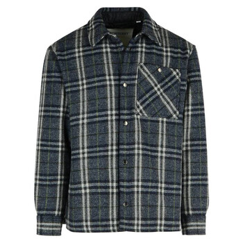 Burberry Navy Blue Check-Collar Cotton Jacket, Size XX-Large