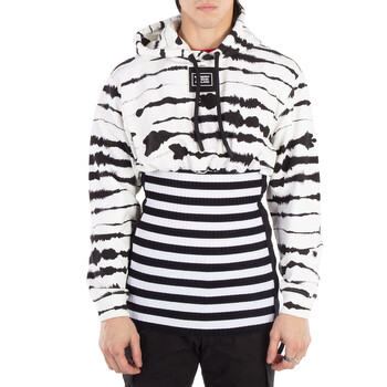 BURBERRY★RED WHITE STRIPED COTTON LOGO ZIP SLEEVES HOODIE BURBERRY RED 2 IN 1 WHITE STRIPED COTTON LOGO DETACHABLE ZIP