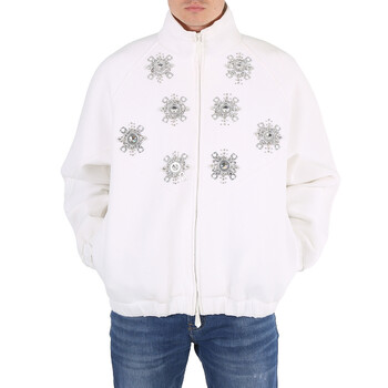 Burberry White Bottle Cap Detail Jersey Track Bomber Jacket, Size