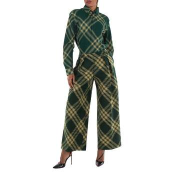 Wide-Leg Tartan Wool Boyfriend Trousers