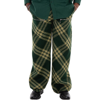 チノパンツ BURBERRY Check pants Green 8082034 Burberry Wide-Leg Checked Trousers, Size Large 8082034