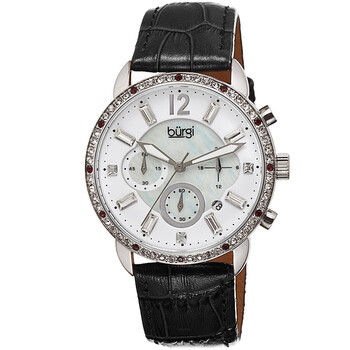 Crystal Chronograph Black Leather Mother of Pearl Dial Ladies Watch BUR089BK Crystal Chronograph Black Leather Mother of Pearl Dial Ladies Watch BUR089BK
