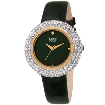 Diamond Crystal Green Dial Green Leather Ladies Watch BUR199GN