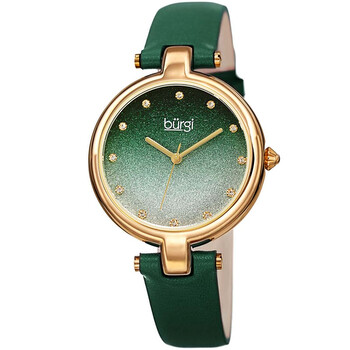 Green Ombre Swarovski Crystal Dial Green Leather Ladies Watch BUR225GN