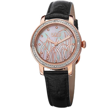 Mother of Pearl Pattern Dial Black Leather Ladies Watch BUR096RG