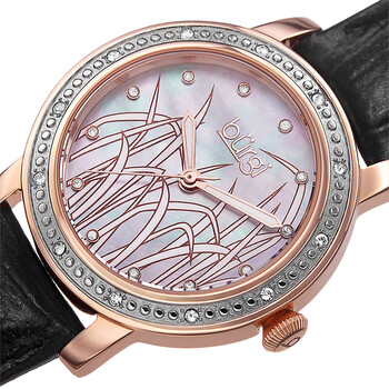 Mother of Pearl Pattern Dial Black Leather Ladies Watch BUR096RG