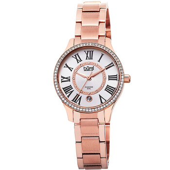 Rose Gold-Tone Stainless Steel Silver-Tone Diamond Dial Ladies Watch BUR090RG
