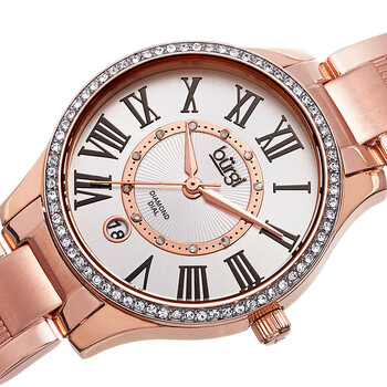 Rose Gold-Tone Stainless Steel Silver-Tone Diamond Dial Ladies Watch BUR090RG